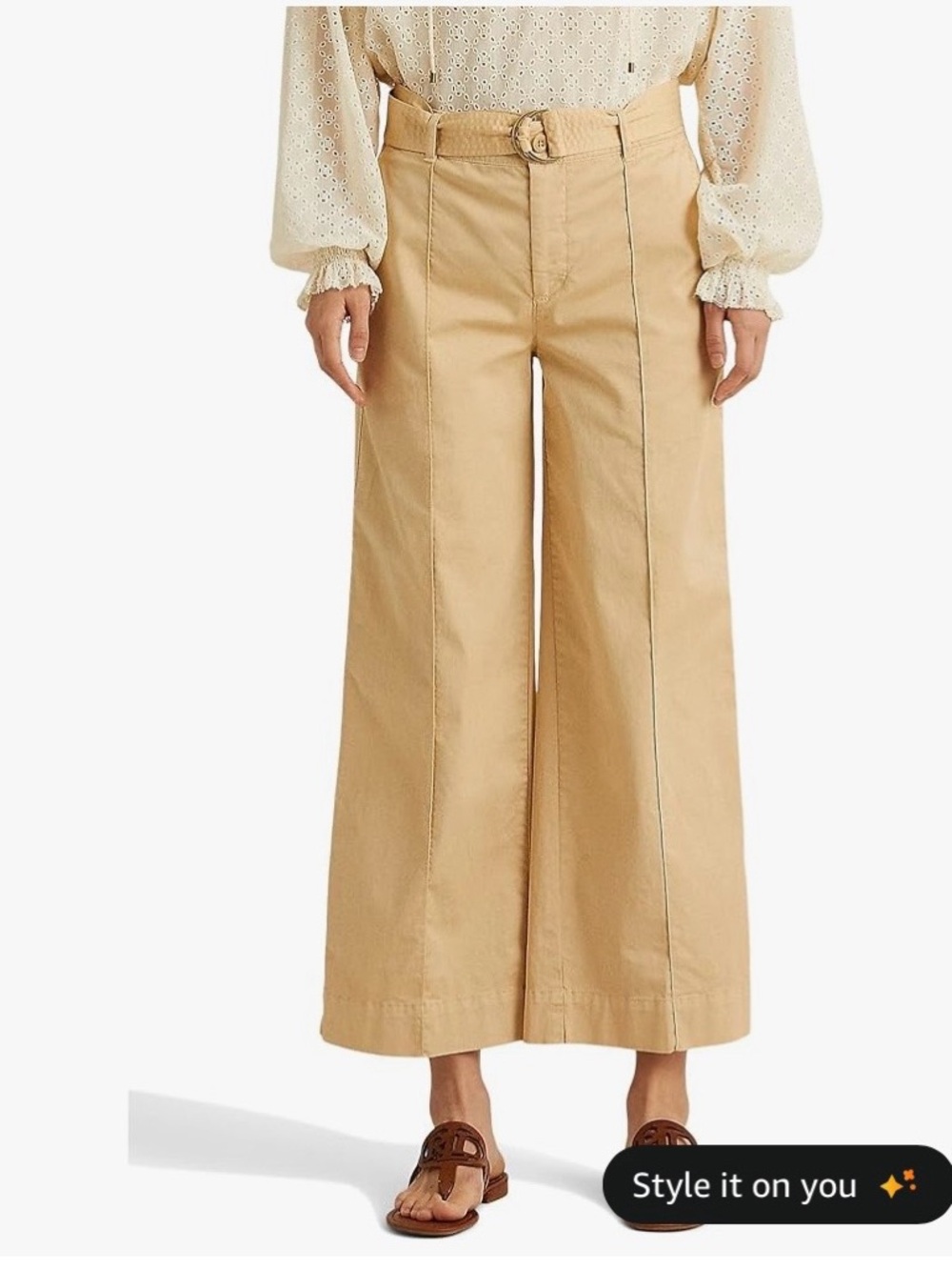 🆕 Women’s Ralph Lauren Micro-Sanded Twill Belted Wide-Leg Pants Size 14. NWT